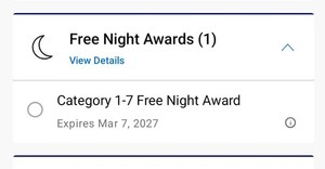 Hyatt Category 1-7 Free Night Award-Exp: March 2027