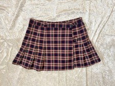 vtg PLAID mini skirt Navy Blue Red size 35 uniform pleated button closure F1
