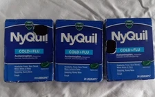 Vicks NyQuil Cold & Flu Nighttime Relief For Pain LiquiCaps 24 ct 3 pack