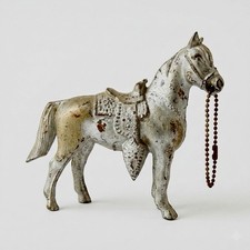 Vintage Cast Metal Toy Horse Figurine, Western Saddle and Chain Reins, 5 L