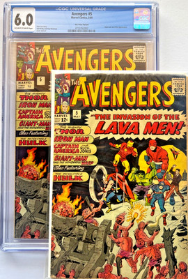 =AVENGERS=#5 CGC 6.0 1964 INVASION LAVA MEN HULK Lee/ Kirby +reading copy Marvel