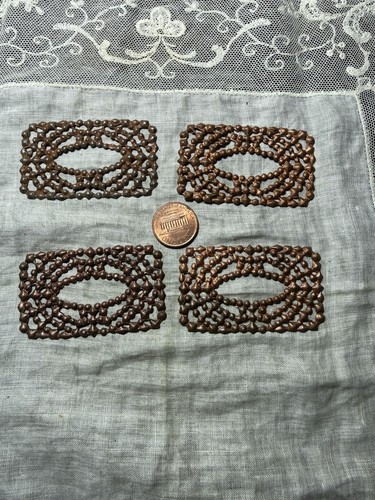 4 Victorian Rectangular Filigree Copper Color Brass Findings