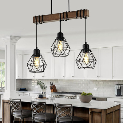 20'' 3-Light Farmhouse Kitchen Chandelier, Adjustable Rustic Pendant Fixture