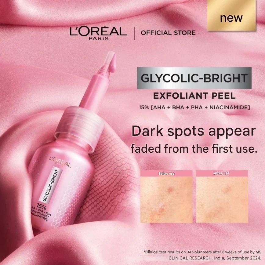 Exfoliante exfoliante antimanchas oscuras brillante glicólico L'Oreal Paris 25 ml. Piel iluminadora Foto 3 de 4
