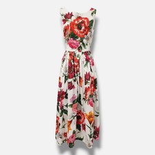 Dolce&Gabbana Women White Red Anemone Floral Sleeveless A-Line Midi Dress Sz 42