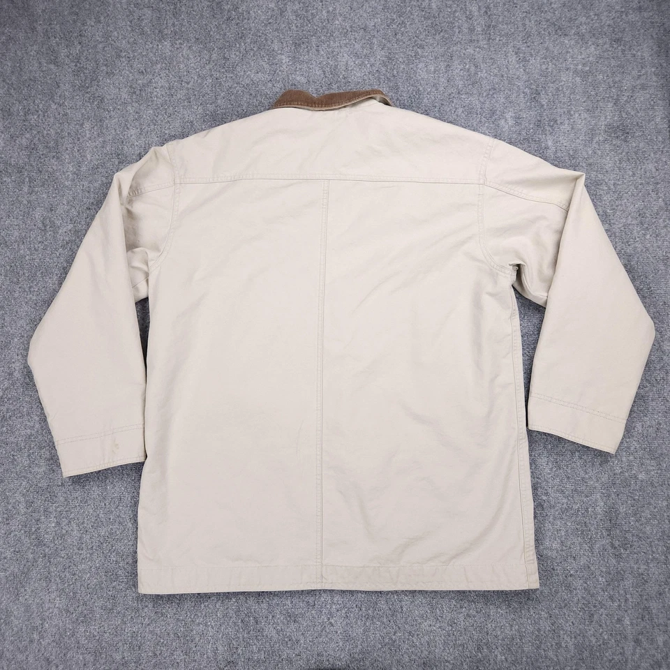 LL Bean Jacket Mens XL Beige Brown Corduroy Collar Chore Barn Coat Cotton - Image 2 of 4