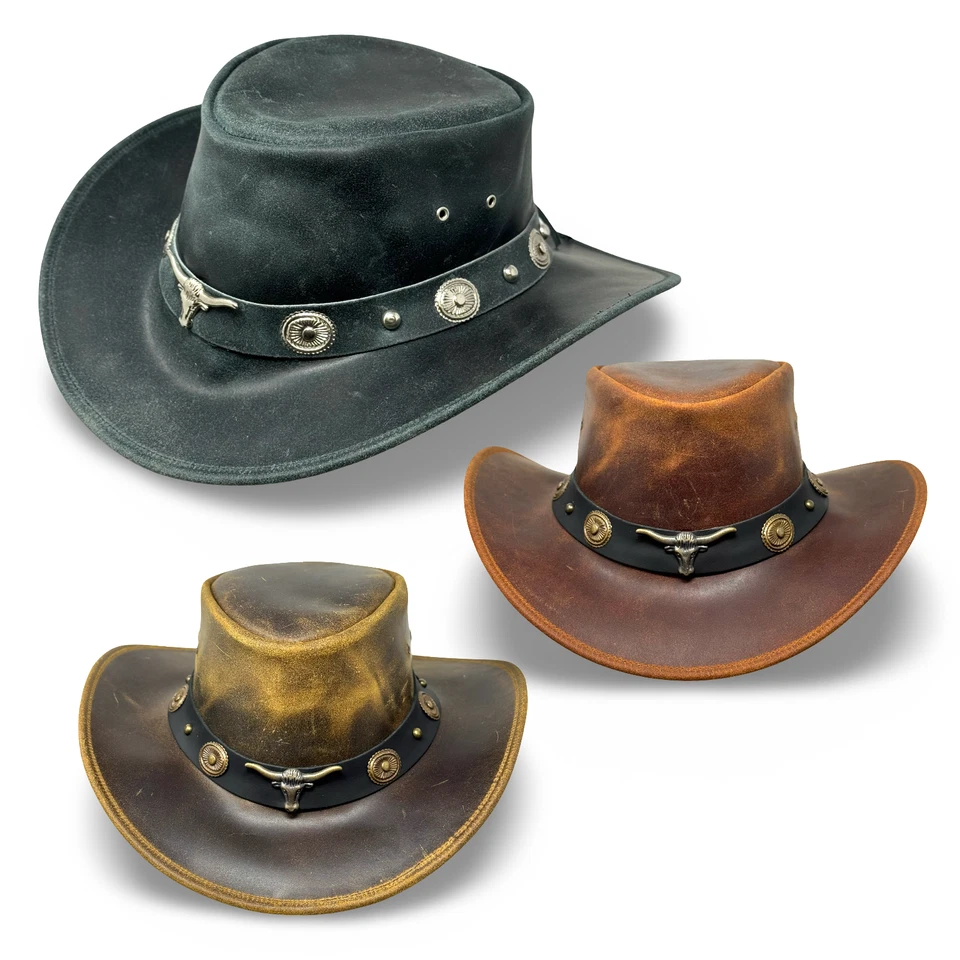 Lederhut Western Cowboy Unisex – Outdoor Hut Reiten, Wandern & Abenteuer Braun - Bild 1 von 1