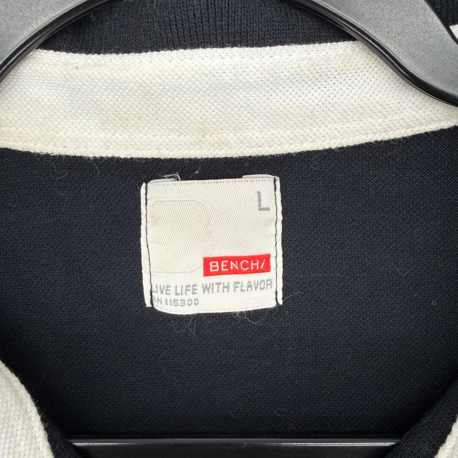 VTG Y2K Bench Black Embroidered Rugby Collar Polo Shirt Block Core Streetwear image 2