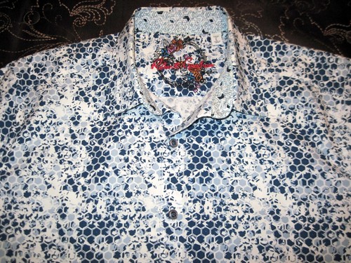 ROBERT GRAHAM Men's Short Sleeve Blue Cotton Sport Shirt Size Large Excellent - Picture 5 of 8