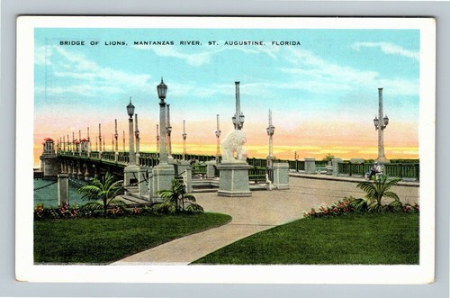 St. Augustine FL, Bridge Lions, Mantanzas River, Florida Vintage Postkarte