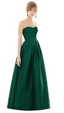 Alfred Sung Strapless Satin Twill Dress w/ Pockets Hunter Green Size 0 