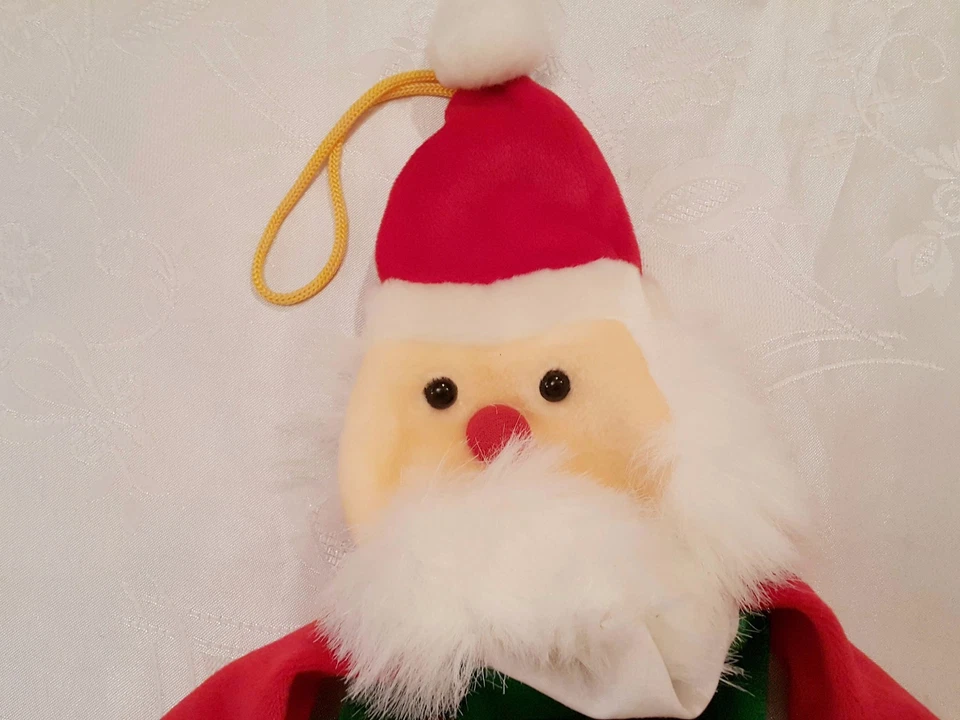 VINTAGE CHRISTMAS SANTA CLAUS RED GREEN VELVET WALL ADVENT CALENDAR ORGANIZER - Image 2 of 4