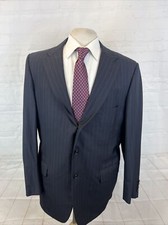 Tom James Men's Dark Navy Blue Striped Blazer 44R Two Buttons