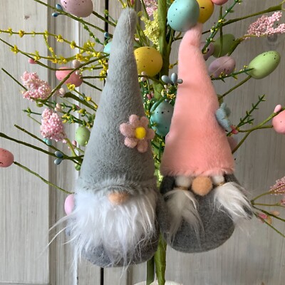2 x weiches Kunstfell rosa grau Gonk Wichtel Hängedeko Ostern Frühling Vintage
