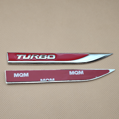 Pair Metal Silver & Red TURBO Auto Badge Side Wing Fender Car Emblem 3D Sticker - Bild 5 von 5