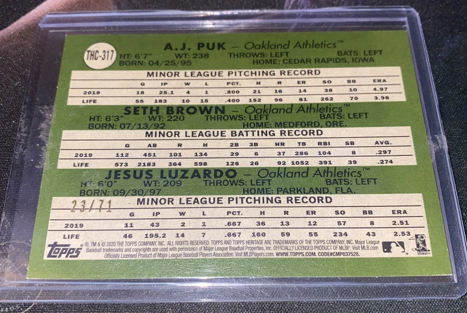 Topps Heritage Baseball White Chrome Aj Puk Seth Brown And Luzardo RC SSP/71 A’s - Image 2 of 2