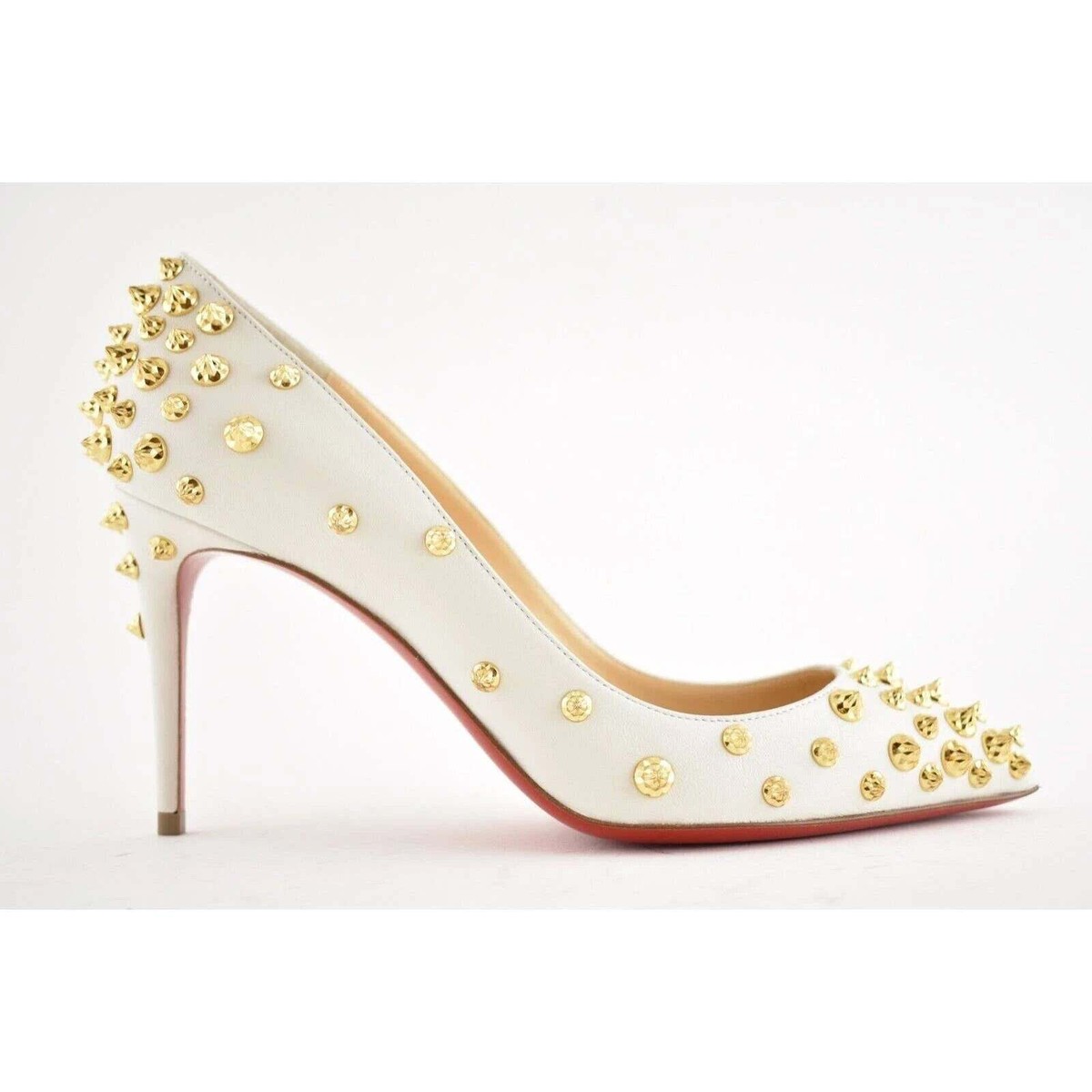 Christian Louboutin Aimantaclou 85 White Snow Gold Spike Pigalle
