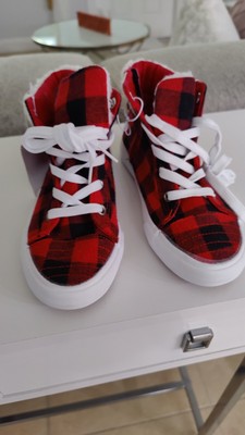 Gigil Girls Hi Top Sneakers Red Black And White Plaid Faux I Have Size 3...