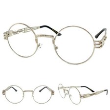 Mens Women Classic Vintage Retro Style Clear Lens EYE GLASSES Round Silver Frame