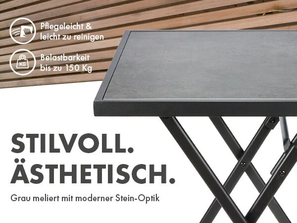 Balkontisch 60x60 klappbar Gartentisch eckig Holz Stein Optik Bistrotisch Metall - Bild 4 von 4