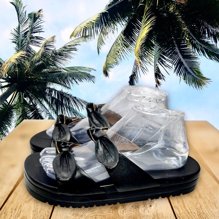Jack Rogers Womens Annie Double Knot All Black Leather Slide Sandal US Size  8 | eBay