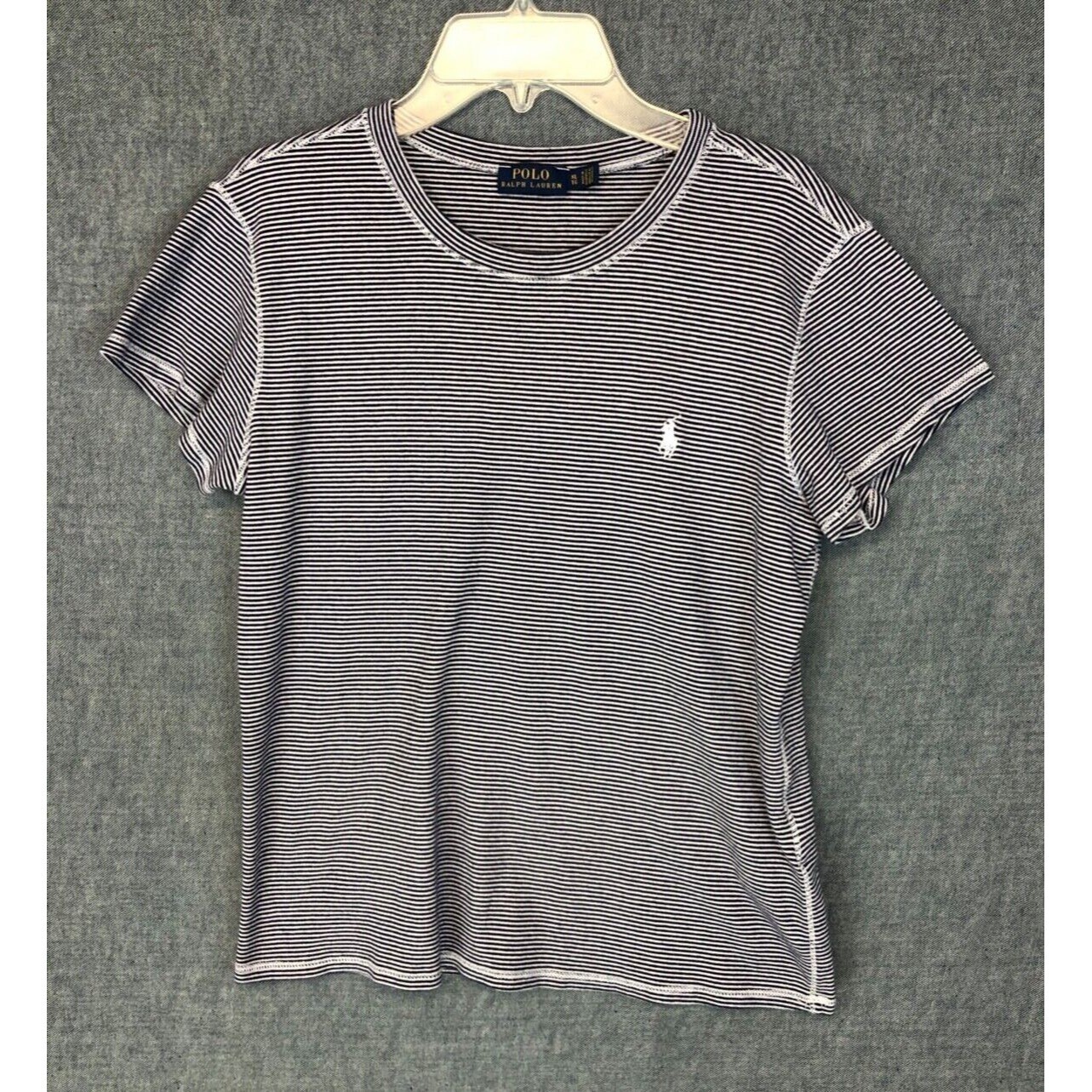 Polo Ralph Lauren T Shirt XL logo pony blu a righe casual preppy outdoor ragazza