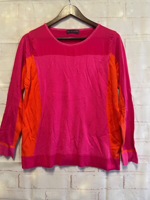 M&S Collection, Designer Pink Tangerine Color block Sweater, Women's S