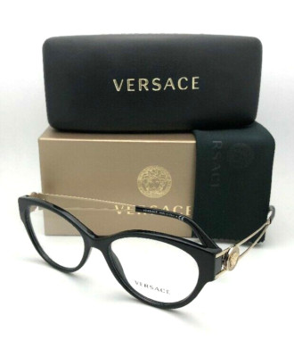 New VERSACE Rx-able Cat Eye Eyeglasses VE 3254 GB1 54-16 140 Black & Gold Frames