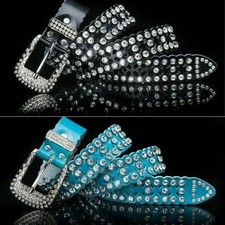 Women Crystal Rhinestone Bling Belt Studded Hollow Glitter Waistband Wide NR9