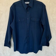 Roebucks 1980s Navy Blue Work Shirt Perma-Prest Cotton Blend Size XL Chest 48"