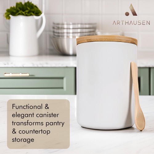 Ceramic Storage Jar Canister Airtight Bamboo Lid W/silicone Seal Modern Design F - Picture 2 of 6