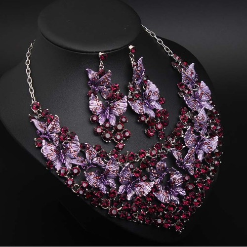 Crystal Jewelry Set Statement Necklace Earring Choker Bibs Women Bridal Wedding - Picture 150 of 174
