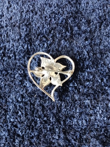 Vintage 925 Sterling Silver Heart Shaped Brooch w/ Moonstone 8g - Pristine! - Picture 5 of 8