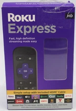 Roku Express HD Remote Streaming Player HDMI Cable USB Power Cable Opened Box