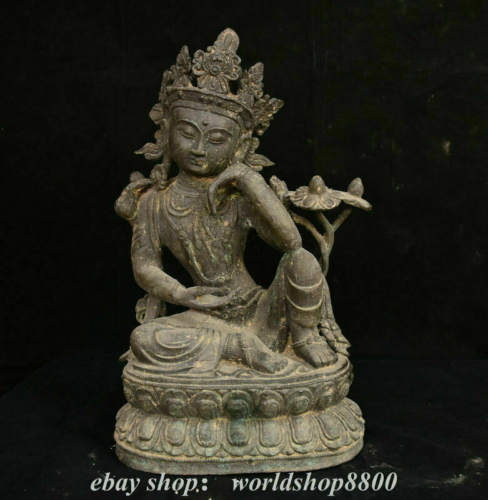 Statua della dea tibetana in bronzo bianco Tara Spirito della compassione - Afbeelding 1 van 9