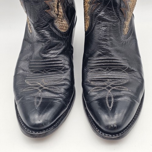 Vintage Larry Mahan Black Snakeskin Knee High Almond Toe Cowgirl Boots Size 7 B - Picture 4 of 14