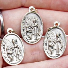 St Saint Blaise Silver Tone Prayer Pendant Medals for Rosary Parts 1 In 3 Pk