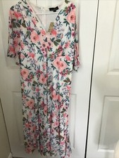 Suzanne Betro Nylon Blend Lined Short Sleeve Floral Zip MIDI Dress NWT Size L