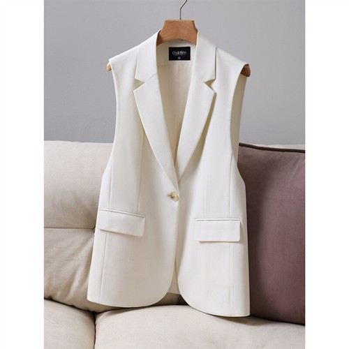 Fashion Suit Vest Womens Design British One Button V-neck Gilet Office Waistcoat - 第 1/14 張圖片