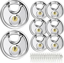 Lot of 8 Keyed Alike DISC PADLOCK 70mm Stainless Steel Storage Trailer Lock
