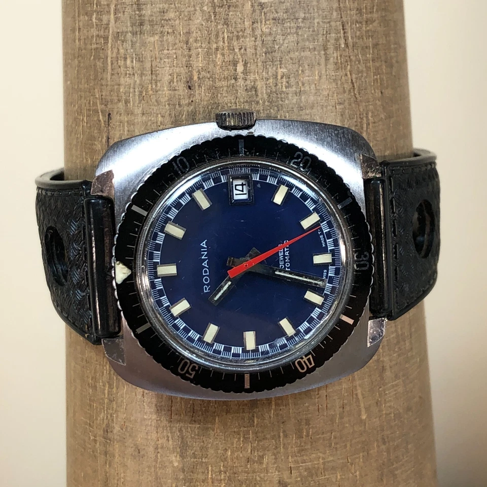 Vintage Rodania 25 Jewel Mens Automatic Wristwatch AS 1913 Steel Blue Dial Diver - Image 2 of 4