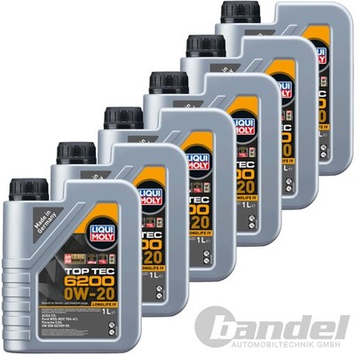 6x1L LIQUI MOLY MOTORÖL TOP TEC 6200 0W-20 passend für VW 508/509.00 ACEA C5