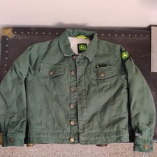 JOHN DEERE BOYS JACKET SIZE MEDIUM M 8 GREEN CANVAS TRUCKER JACKET FLEECE LINE