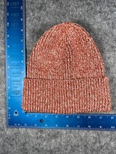 Old Navy Beanie Toque Adult One Size Orange White Knit Embroider 100 Polyester
