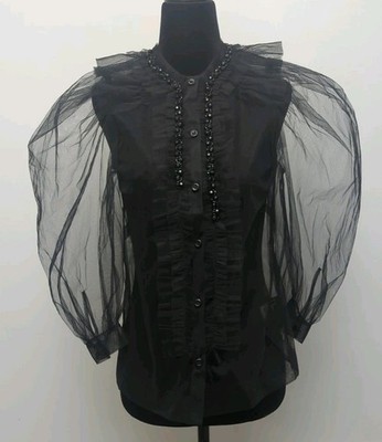 A4 Simone Rocha x H&M Puff SleeveTulle Blouse Black Size XS