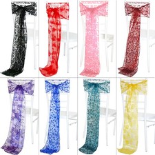 TtS 10 20 30 50 100PCS Flock Organza Sashes Chair Cover Wider Bow Wedding Decor