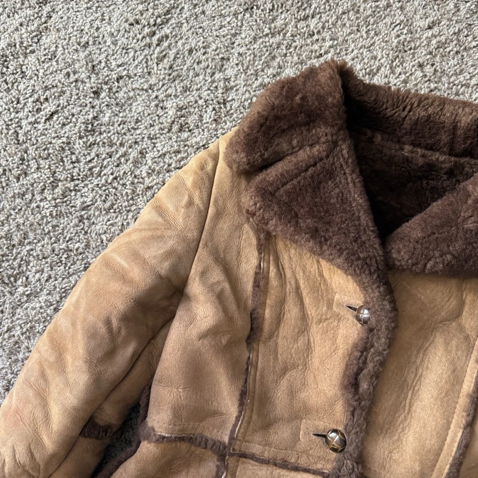 ВИНТАЖНЫЙ San Remo стриженный мех кожи амбара пальто женщин размер 14 коричневый Western - Изображение 4 из 4