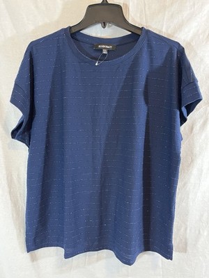 Ellen Tracy Women s NWOT XXL Blue Glitter Striped Short Sleeve Top