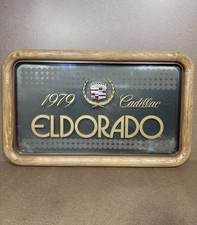 VTG 1979 CADILLAC ELDORADO Dealership Advertising Sign Faux Wood Plastic 34x21”