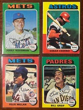 1975 Topps 4‑Card Lot – Cedeno #590, Koosman #19, Millan #445, Greif #168